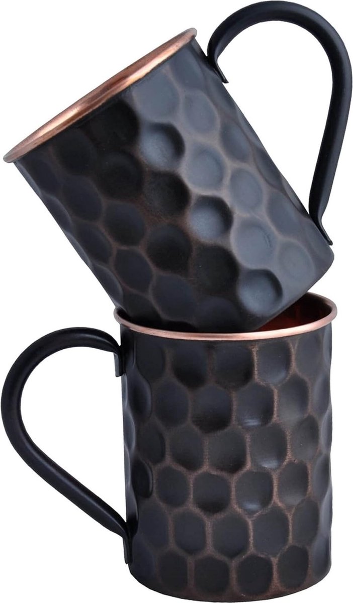 Luxiba - 20 oz Black Diamond Moscow Koperen Mok - Finish Set van 2