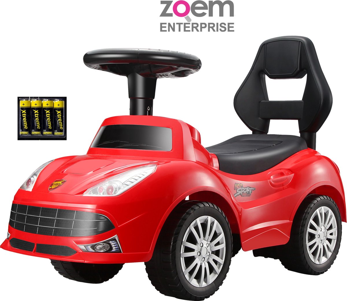 Zoem - Loopauto – Incl batterijen - Race – Ferrari rood – Verlichting – Claxon – Muziek – Stuur - Loopwagen – Speelgoed – Jongens – Meisjes - Cadeau - Verjaardag - Kado - Zoem enterprise