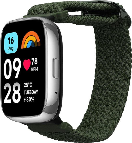 kwmobile nylon bandje voor smartwatch - geschikt voor Xiaomi Redmi Watch 3 Active - 14 - 22 cm - Polsbandje in donkergroen