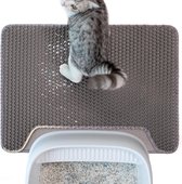Kattenbakmat, hoogwaardige dubbellaagse waterdichte kattenmat, honingraatpatroon om de strooiverdeling te regelen, eenvoudige reiniging voor de kattenbakmat (grijs, medium, 58 x 42 cm)