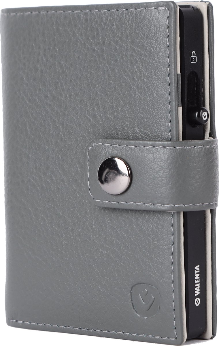 Valenta 2-in-1 MagSafe Portemonnee - Echt Leer - Grijs / Zwart - RFID NFC - Voor 6 - 10 kaarten, briefgeld en munten