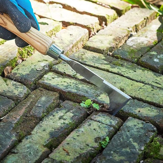 Strijkhaak en Onkruidkrabber van Roestvrij Staal met Houten Handvat - Ideaal voor Het Verwijderen van Onkruid in Voegen en Scheuren van Merkloos	 — afbeelding 2