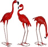 3 Stuks Flamingo Tuinbeelden Metaal Rode Flamingo Yard Art Outdoor Standbeelden Sculpturen voor Thuis Patio Gazon Achtertuin Decor