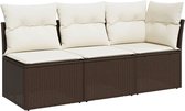 vidaXL - Tuinbank - 3-zits - met - kussens - poly - rattan - bruin