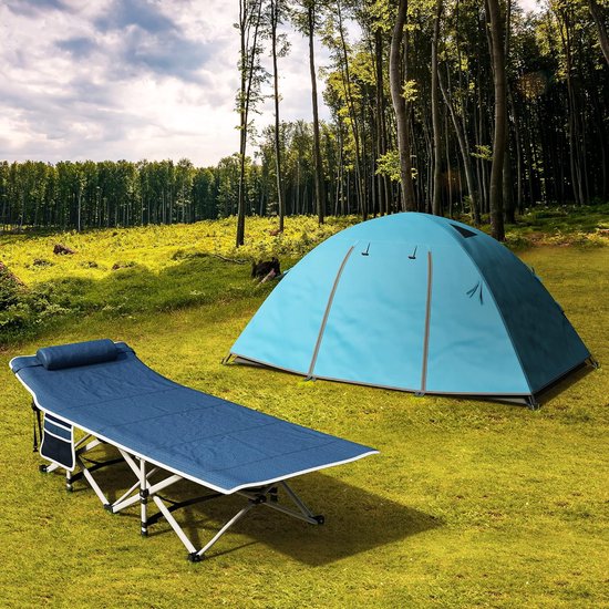 Opvouwbaar kampeerbed voor volwassenen, 28 inch extra breed, zwaar draagbaar kampeerbed met extra dikke matras, comfortabele slaapbedden met een capaciteit van 300 kg voor reizen/kantoor/buiten van Slsy — afbeelding 3