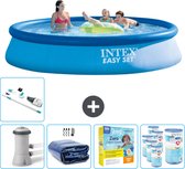 Intex Rond Opblaasbaar Easy Set Zwembad - 396 x 84 cm - Blauw - Inclusief Pomp Solarzeil - Onderhoudspakket - Filters - Stofzuiger