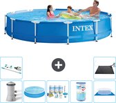 Intex Rond Frame Zwembad - 366 x 76 cm - Blauw - Inclusief Pomp Solarzeil - Onderhoudspakket - Filter - Grondzeil - Stofzuiger - Solar Mat