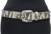 A-Zone Dames riem slangen print creme/zwart - dames riem - 4 cm breed - Wit met zwart - Echt Leer - Taille: 90cm - Totale lengte riem: 105cm