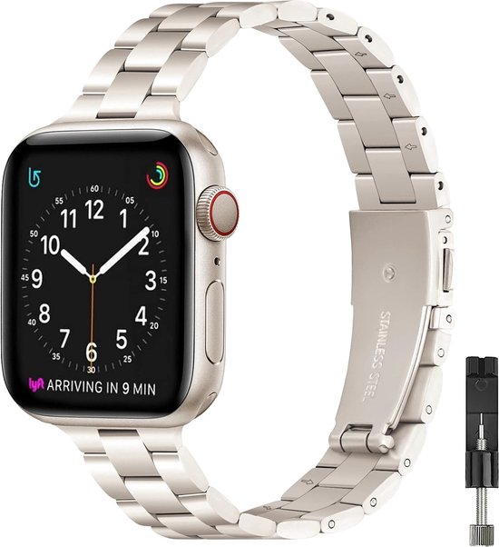 Bracelet fin élégant en acier inoxydable adapté pour Apple Watch - 38 mm 40 mm 41 mm - Starlight - Bracelet fin en métal de Luxe pour iWatch Ultra 2/1 SE et séries 9/8/7/6/5/4/3/2/1 pour femme