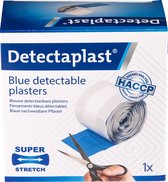 Detectaplast blauwe pleisters Elastic, metaaldetecteerbare en flexibele pleisters sensitive, wondverzorging voor de voedingsindustrie, catering en grootkeuken, 6 cm x 5 m, 1 stuk