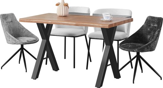 Table de salle à manger Merax - Table avec Pieds en X - Marron et Zwart