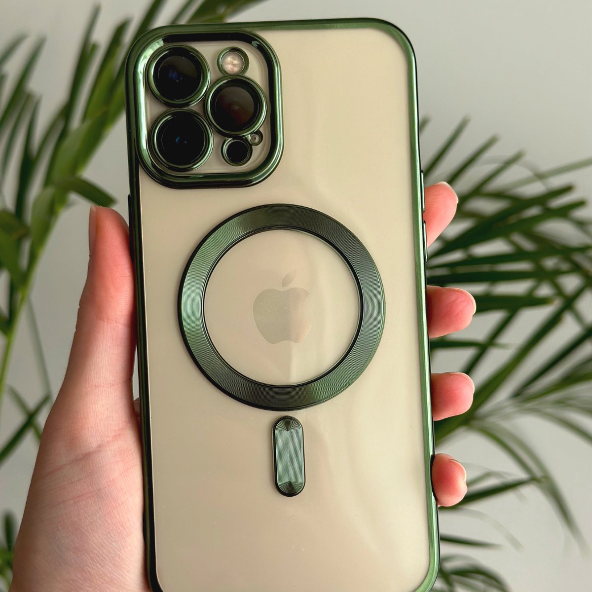 Optimity Hoesje voor iPhone 14 Pro Max Siliconen (Transparant) Magnetisch Groen