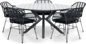 LUX outdoor living Cervo Grey/Napels dining tuinset 6-delig | polywood + wicker | 144cm rond | 5 personen