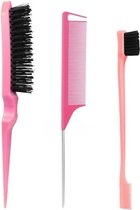 FA-VE Slick Back Hair Brush - Slickback Hairbrush Set van 3 - Haarborstel - Hairbrush - Toupeerkam - Toupeerborstel - Slick Back Brush - Slick Back Bun Brush - Roze