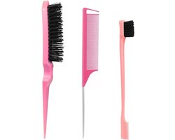 FA-VE Slick Back Hair Brush - Slickback Hairbrush Set van 3 - Haarborstel - Hairbrush - Toupeerkam - Toupeerborstel - Slick Back Brush - Slick Back Bun Brush - Roze