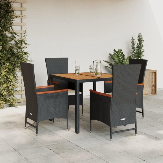 vidaXL-5-delige-Tuinset-met-kussens-poly-rattan-zwart