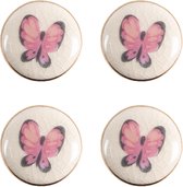 Clayre & Eef Poignée de porte set de 4 Ø 3 cm Rose Beige Céramique Papillon Bouton de meuble