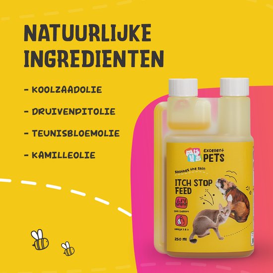 Excellent Itch Stop Feed Dog & Cat - Huidverzorging dieren - Vachtverzorging - Plantaardige Oliën - 250 ml - Holland Animal Care