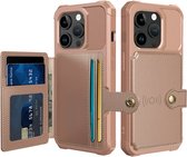 Casemania Hoesje Geschikt voor Apple iPhone 15 Pro - Rosegoud - Luxe Back Cover met Pasjeshouder - RFID Bescherming - Wallet Case