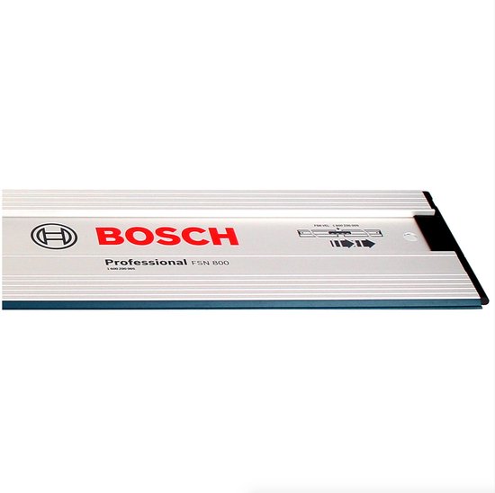 Bosch Professional FSN 800 geleiderail, zilverkleurig aluminium met rode en blauwe accenten.