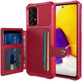 Casemania Hoesje Geschikt voor Samsung Galaxy A52 - Rood - Luxe Back Cover met Pasjeshouder - RFID Bescherming - Wallet Case