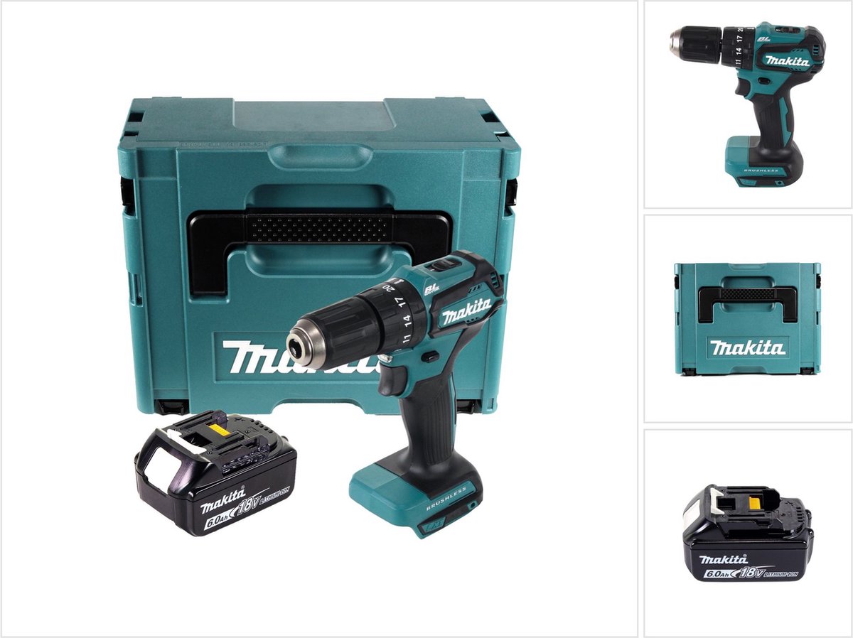Makita DHP 483 G1J accu-klopboormachine 18 V 40 Nm + 1x accu 6,0 Ah + Makpac - zonder oplader