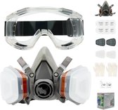 Gezichtsbeschermingsmasker anti-stof, herbruikbaar, met bril, handschoenen in 6 deeltjesbeschermingsfilters, voor schilderen, gas, bescherming, knutselen, lakken, stoom