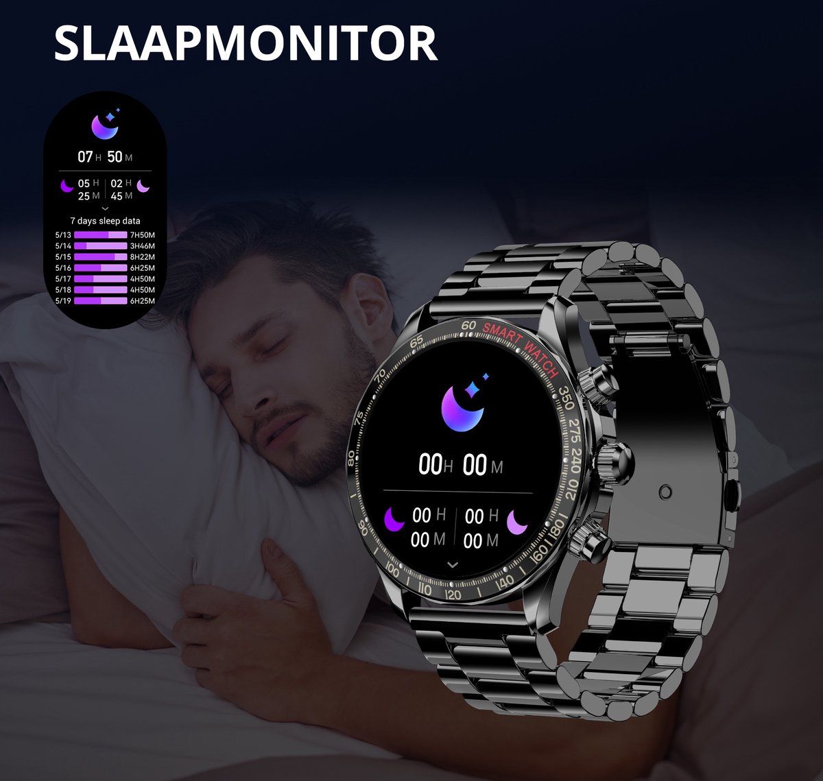 Lige Smartwatch, polshorloge, sporthorloge, voor heren, met telefoonfunctie, 1,39 inch, met stappenteller/bloeddrukmeting, IP67 waterdicht, outdoor, metalen armband, voor Android en iOS