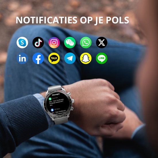 Maoo Titan AMOLED Smartwatch Heren - Stainless Steel en 2 TPU bandjes - Stappenteller - Hartslagmeter - Slaapmonitor - Multisport - Geschikt voor Android en iOS - Zilver