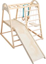 Buxibo Peuterspeelset Binnenspeeltuin Jungle Gym - Houten 7-in-1 Multifunctioneel Klimrek - Klimrek, Ladderklimmer, Glijbaan, Schommel & Meer - 204x103x113cm