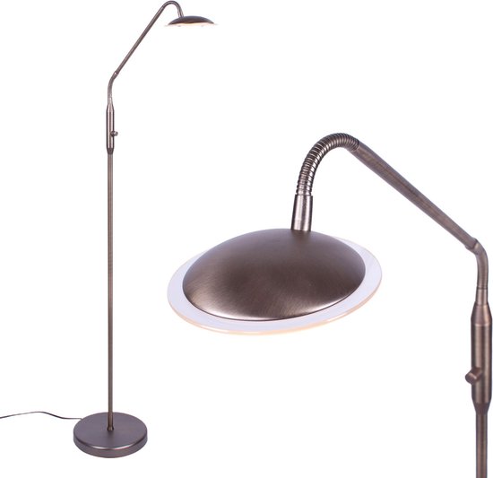 Verstelbare led staande leeslamp Empoli | 1 lichts | brons / bruin | glas / metaal | 130 cm hoog | Ø 23 cm | staande lamp / vloerlamp | dimfunctie | modern design