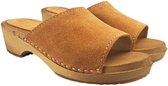 Houten sandalen met suede leren upper - Sandy Beige - Maat 37