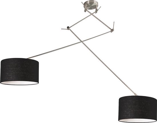 QAZQA Hanglamp staal met kap 35 cm zwart verstelbaar 2-lichts - Blitz