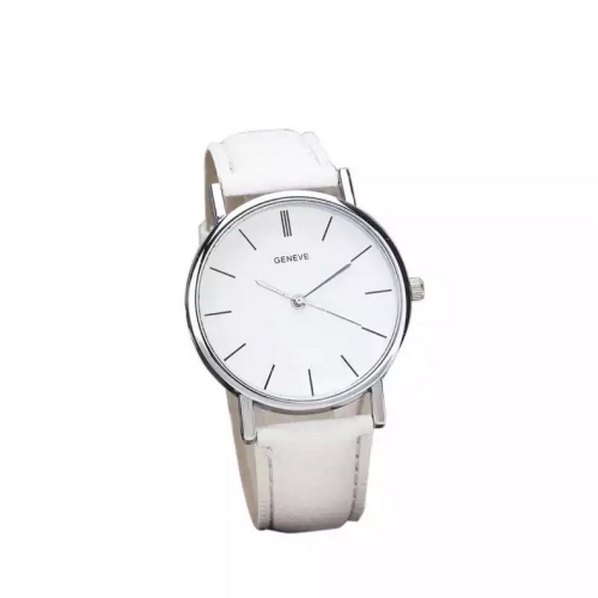 Hidzo Horloge Geneve Ø 37 mm - Wit - Kunstleer - Inclusief Horlogedoosje