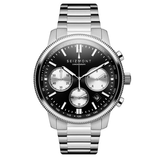 Chronum | Zilverkleurig en Zwart Chronograaf Horloge van Roestvrij Staal