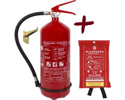 Brandblus set ABC – brandblusser 6 kg en blusdeken 100 x 100 cm – Met wandhouder en ophangoog - Ook voor bedrijf, kantoor of thuis – Poederblusser en branddeken