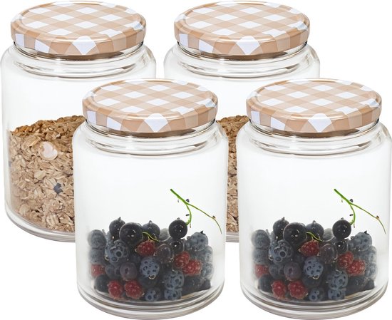 Hega Hogar Weckpot/voorraadpot Classico - 4x - 1012 ml - kunststof - beige - D10 x H14 cm