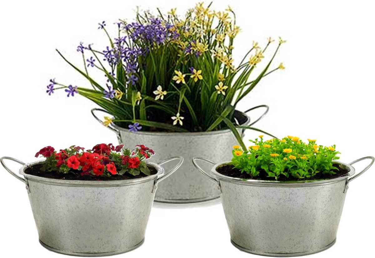 Arte r Plantenpot/bloempot teil- 3x - zink - zilver - D20 x H15 cm