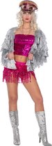 Wilbers & Wilbers - Glitter & Glamour Kostuum - Zilveren Shake It Off Jas Vrouw - Zilver - One Size - Carnavalskleding - Verkleedkleding