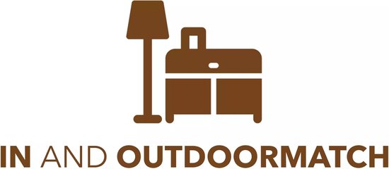 Logo In And Outdoormatch avec une lampe et une icône de buffet et le texte 'IN AND OUTDOORMATCH LIVING'.