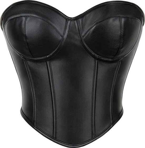 Crop Top Korset | Korte corset top zwart leatherlook | Maat 36 | Sexy dames bustier | Casual en erotiek