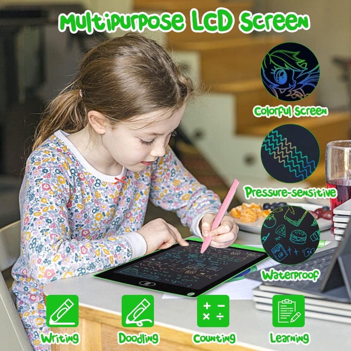 Tableau d'écriture LCD pour enfants, 3 pièces, tablette à dessin de 8,5 pouces