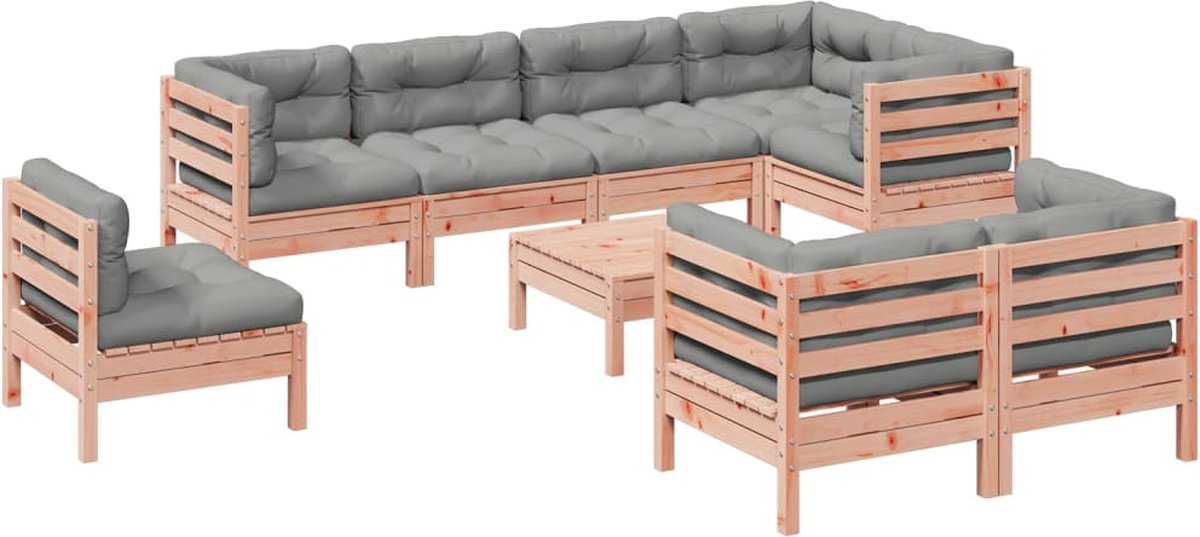vidaXL 9-delige - Loungeset - met - kussens - massief - douglas - vurenhout grijs