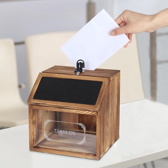 Houten suggestiebox, afsluitbaar, stembusdispenserbox, commentarbox