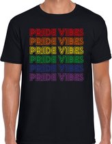 Bellatio Decorations Gay Pride T-shirt voor heren - pride vibes - zwart - regenboog - LHBTI XXL