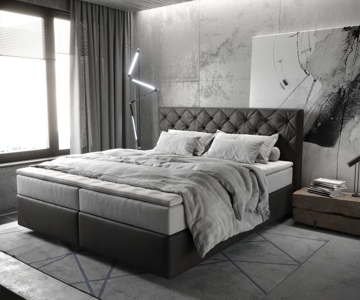 DELIFE Boxspringbed Dream-Great Microvezel Antraciet Vintage 180x200 cm TFK Matras en Topper Grijs