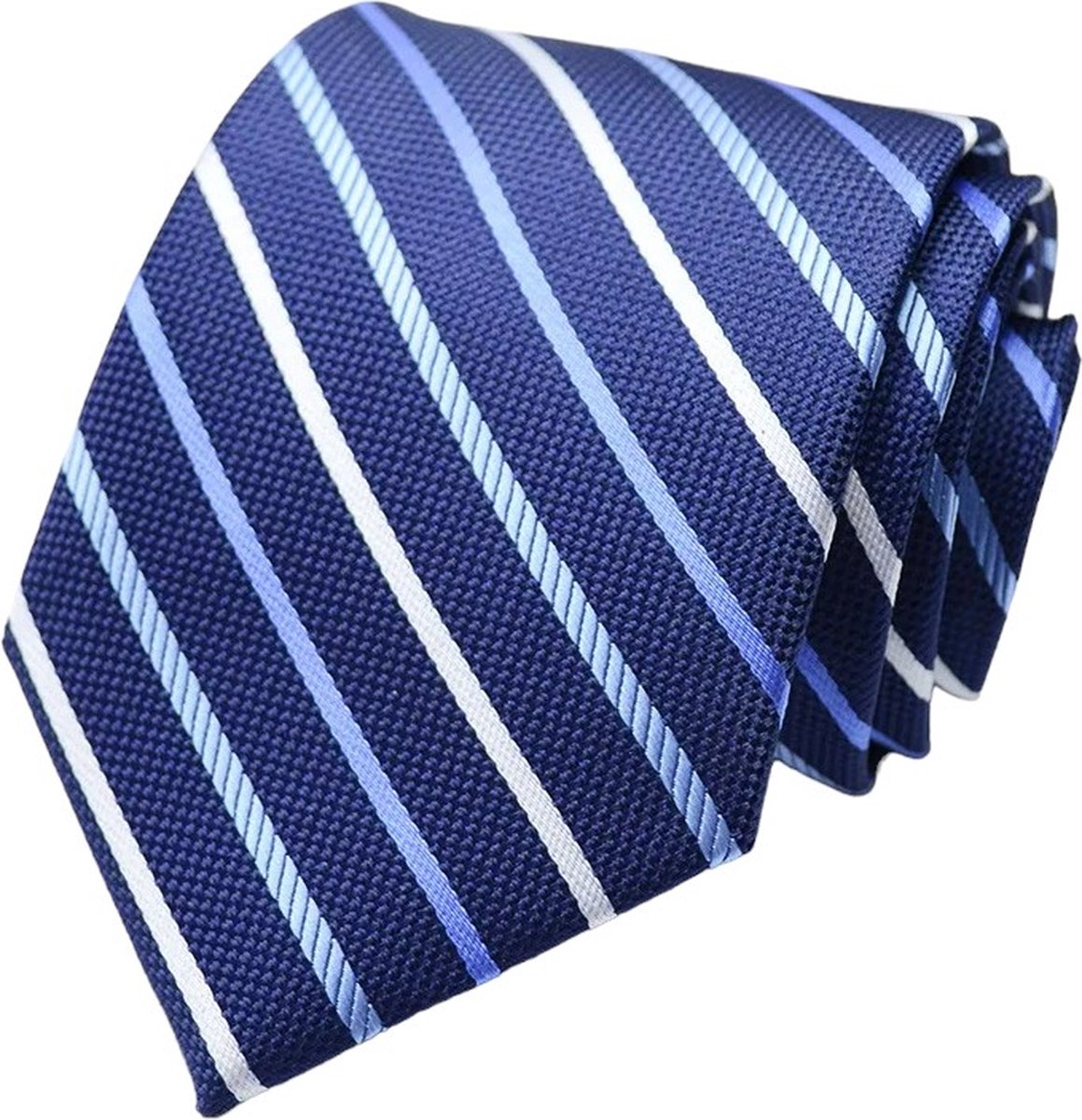 Fako Fashion - Luxe Stropdas - 145cm - 8cm - Donkerblauw/Wit Gestreept