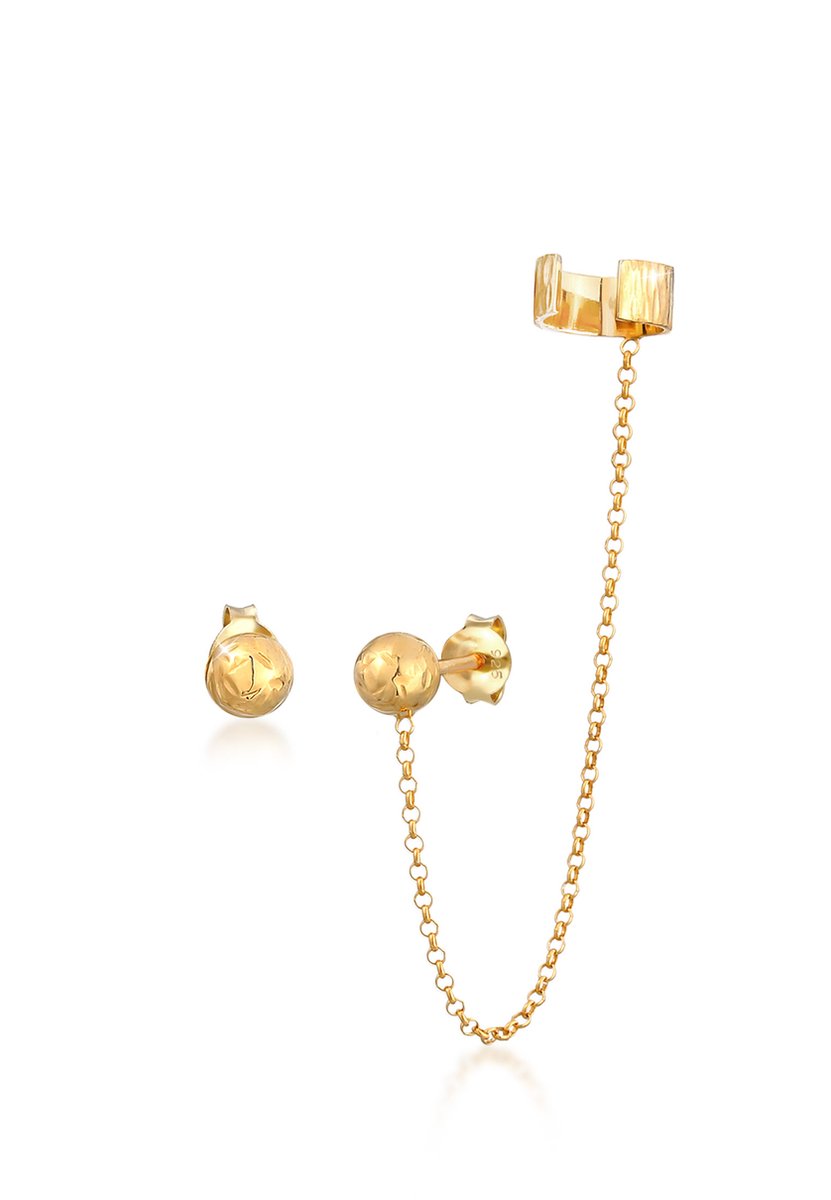 Elli - Oorbellen - Dames Set Geo-Bal Asymmetrische Trend in 925 Sterling Zilver Verguld - Dames