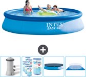 Intex Rond Opblaasbaar Easy Set Zwembad - 396 x 84 cm - Blauw - Inclusief Pomp Filters - Afdekzeil - Grondzeil