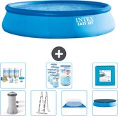 Intex Rond Opblaasbaar Easy Set Zwembad - 457 x 107 cm - Blauw - Inclusief Pomp - Ladder - Grondzeil - Afdekzeil Onderhoudspakket - Filters - Vloertegels